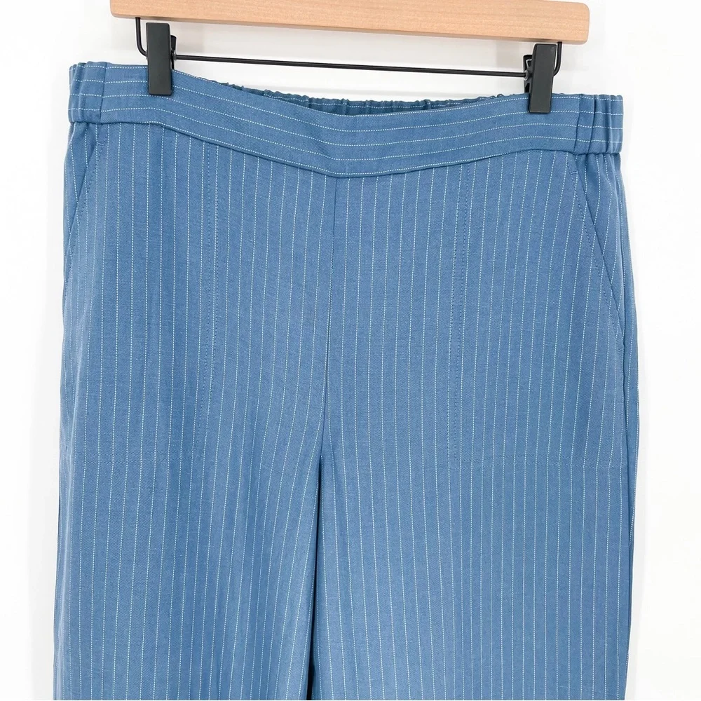 NWT Banana Republic Wide-Leg Tencel™-Linen Pull-On Pant in Blue Stripe Large